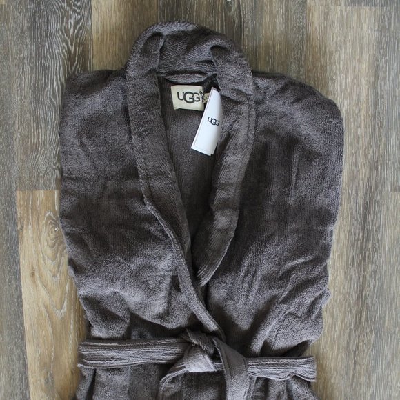 NWT UGG MEN'S RIBBED COTTON TERRY PLUSH ROBE GRAY‎ - Picture 6 of 7